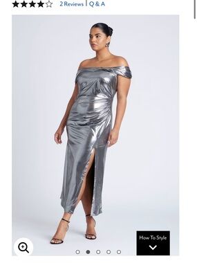 NWT Eloquii One-Shoulder Metallic Silver Gown with Side Slit